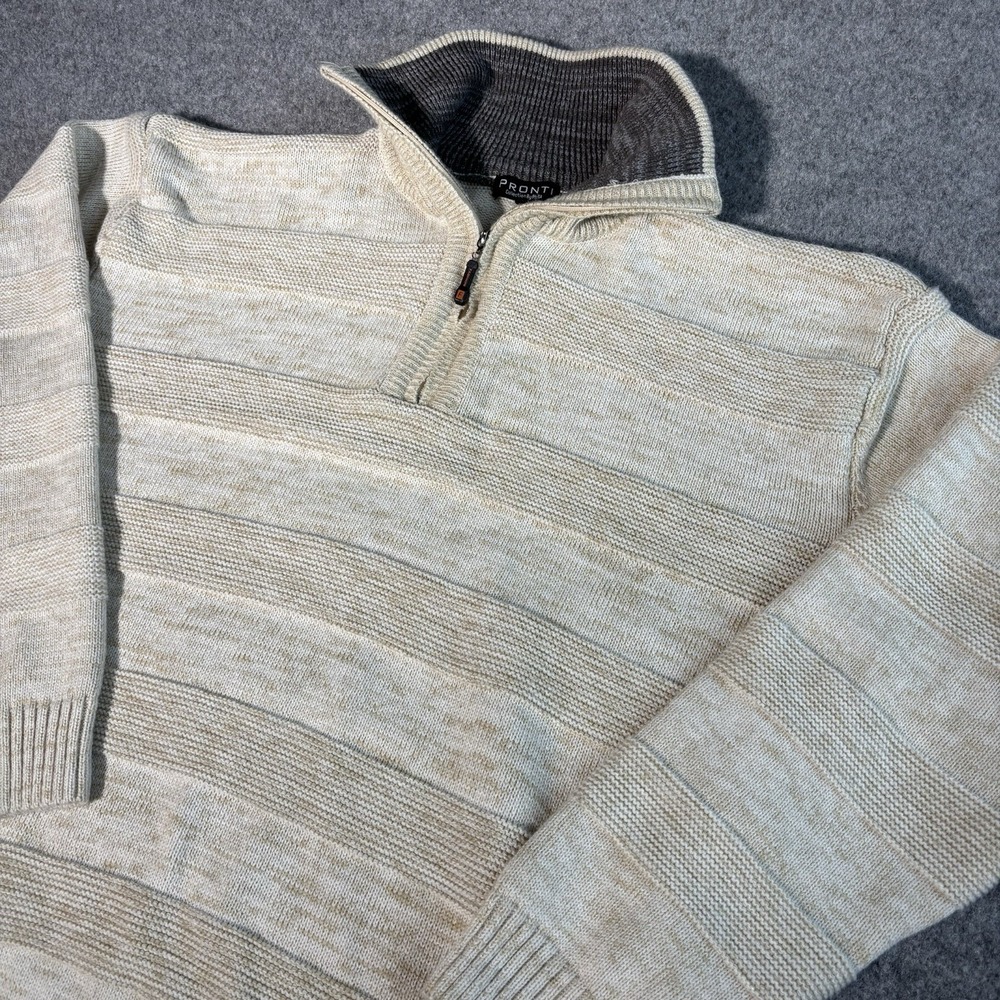 Pronti Sweater Mens 3xl 1/4 Zip Beige Knit Pullover Mock Neck Heavy Knit‎ Casual